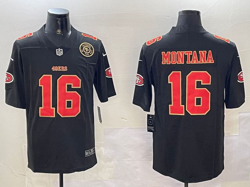 Men San Francisco 49ers 16 Montana Black Second generation 2024 Nike Limited NFL Jersey style 01082